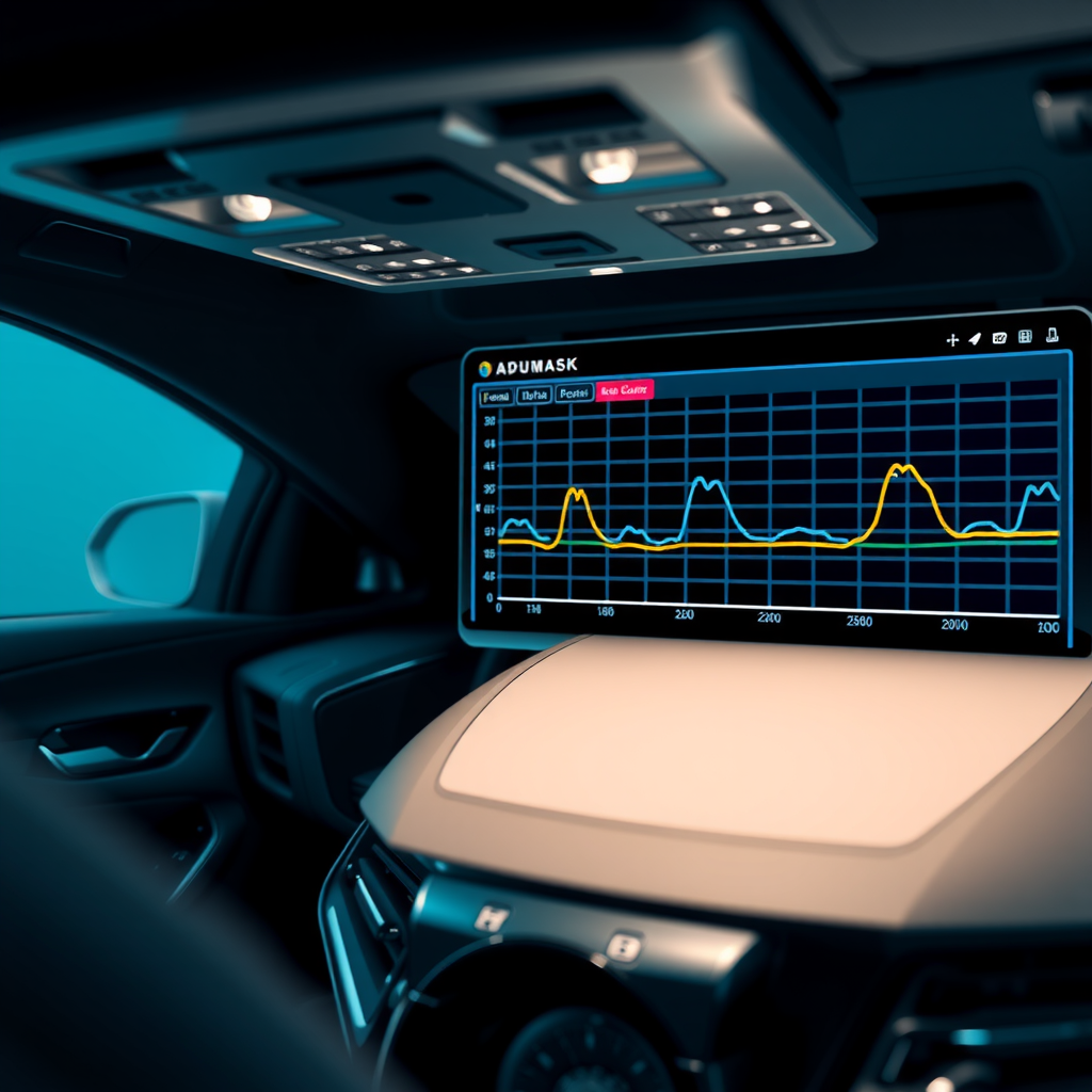 車内での高度な音響測定ツールと周波数応答グラフ
