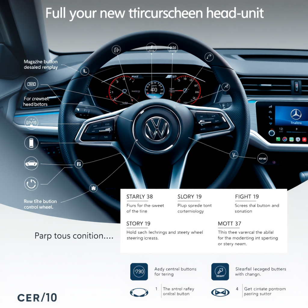 ステアリングホイールに配置された各種コントロールボタンと、それらが新しいタッチスクリーンヘッドユニットと連動している様子を示す詳細図